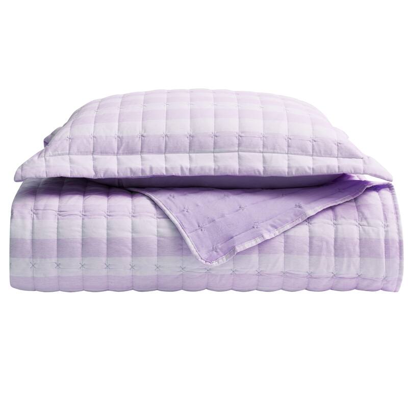 Sweet Home Collection 3 Piece Embroidered Checkered Quilt and Pillow Sham Set