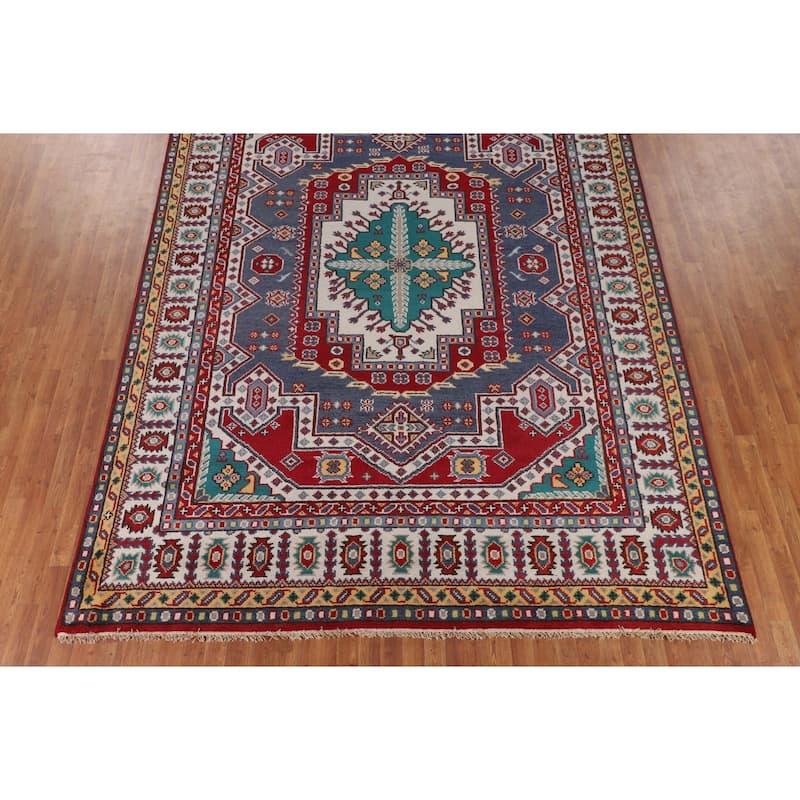 Geometric Kazak Area Rug Handmade Wool Carpet - 8'10" x 11'11"