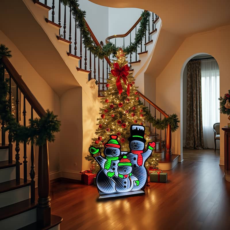 LED Lighted 3D Snowman Family Christmas Infinity Mirror - 26"