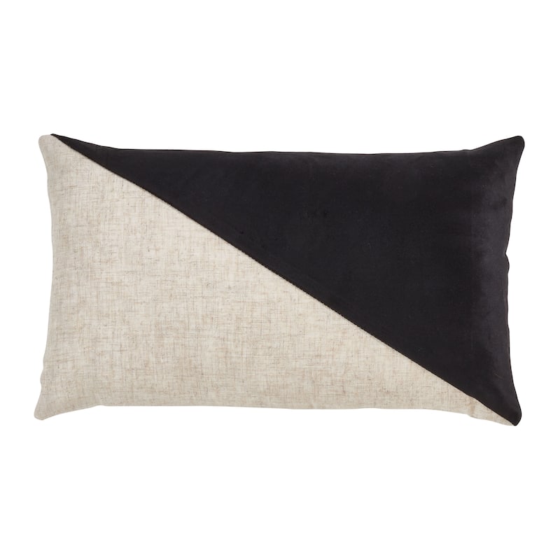 Velvet Lumbar Pillow With Geometric Design - Feather Down - Black