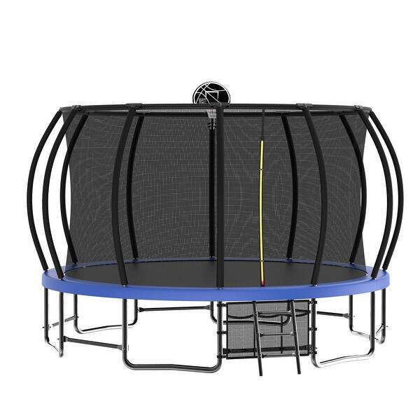 slide 2 of 15, 16ft Blue Round Outdoor Trampoline with Enclosure Net and Balance Bar Kids - 192.13" x 192.13"