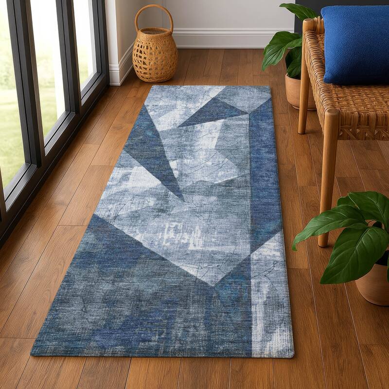 Premium Washable Super Soft Casual Contemporary Mayfield Rug - 2'3" x 7'6" - Navy