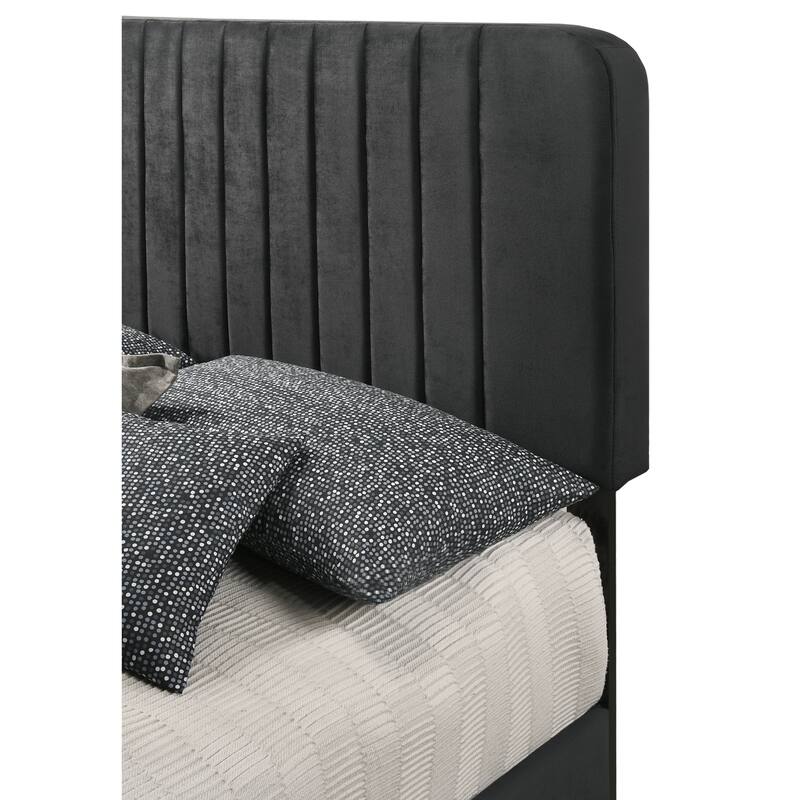 Sleek Black Full Bed with Modern Design and Velvet Upholstery