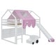 preview thumbnail 19 of 37, Full size Wooden Loft Bed House-shaped Frame with a Tent, White+Pink