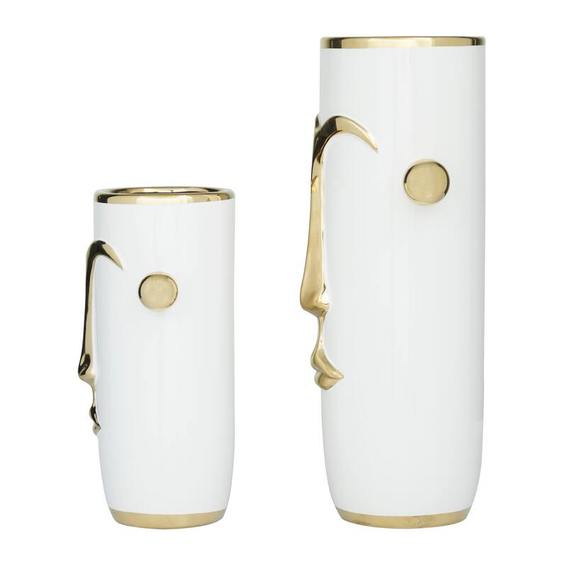 Ceramic Face Vase with Gold Details (Set of 2) - White or Black