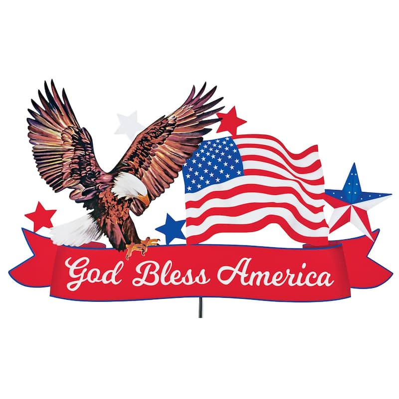 God Bless America Patriotic Bald Eagle Stake - 18.87 x 16.5 x 0.25