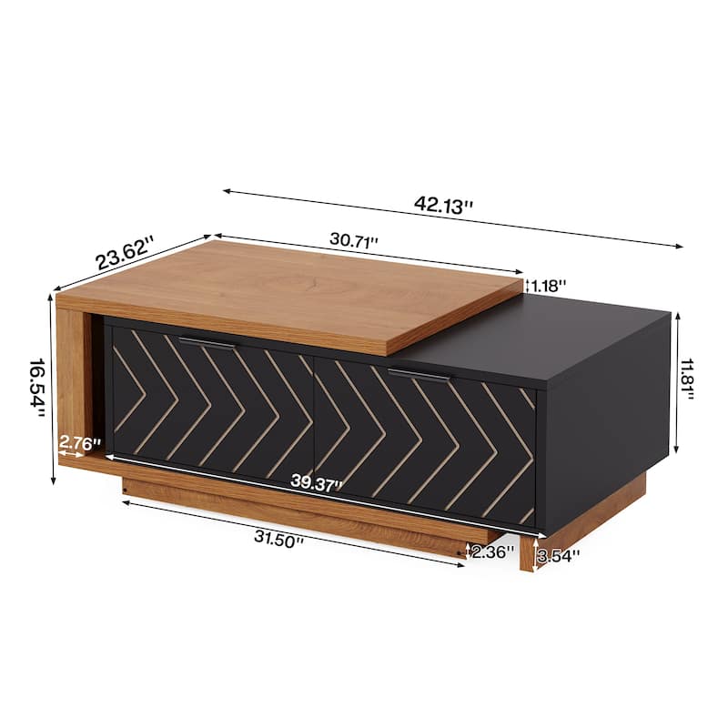 Extendable Coffee Table with 2-drawer and Wood Sliding Tabletop for Living Room