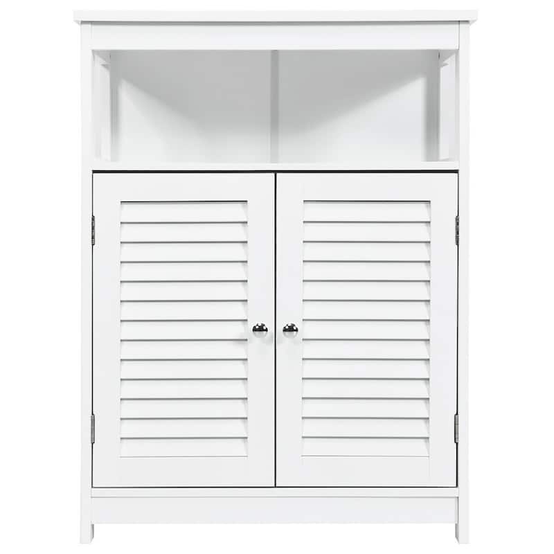 Costway Bathroom Storage Wood Floor Cabinet with Double Shutter Door