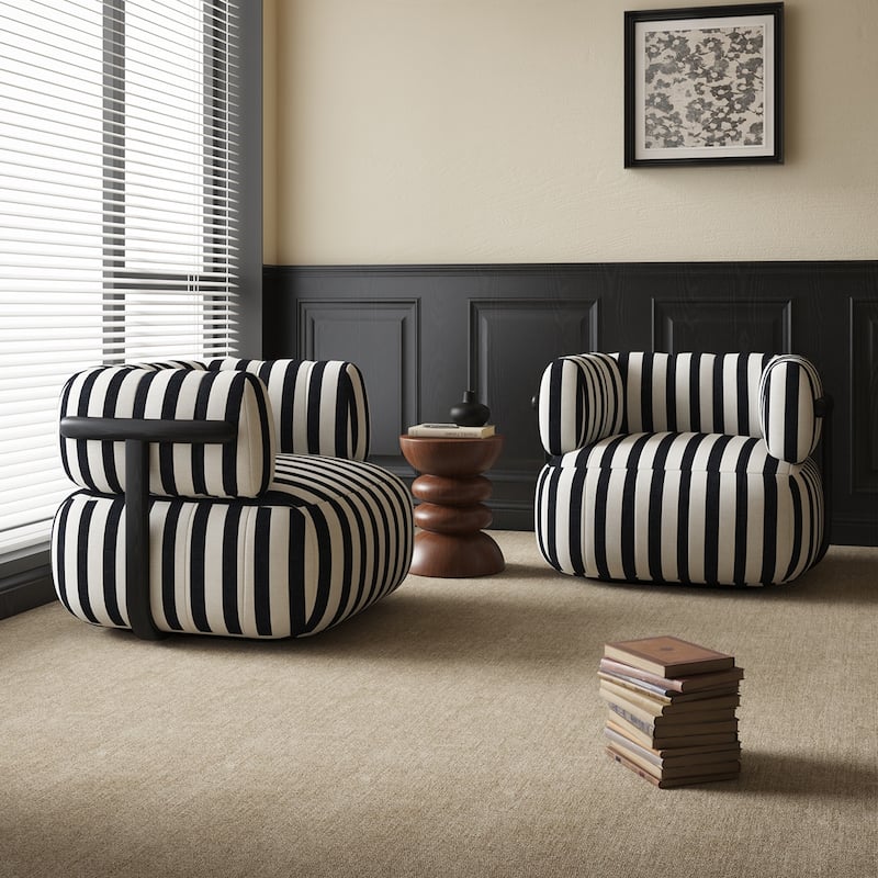 Zebra Striped Accent Chair with Fixed Back