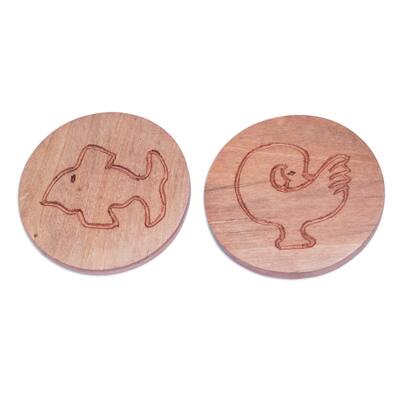 Novica Handmade Sea Sankofa Wood Coasters (Set Of 2)