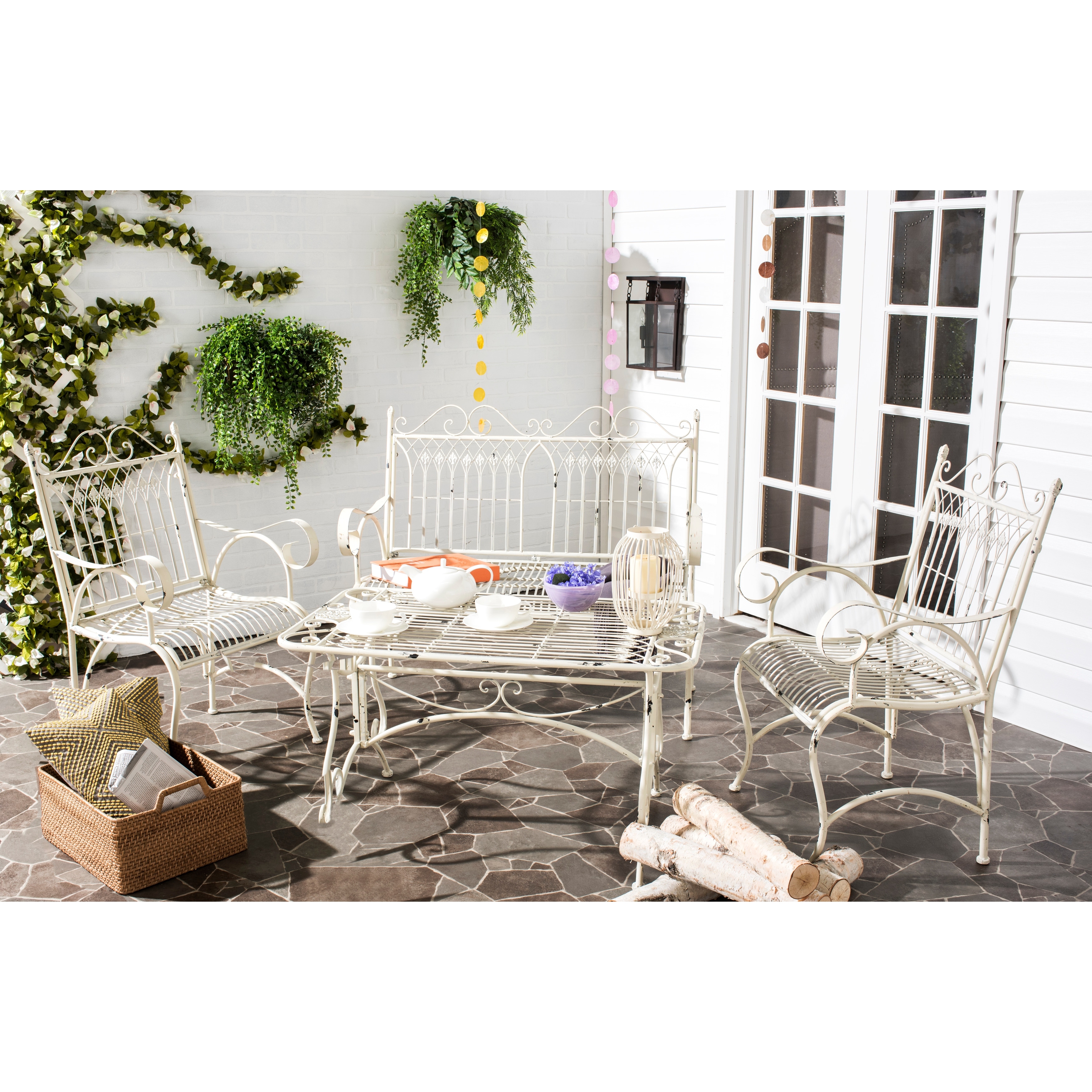 SAFAVIEH Outdoor Living Leah Victorian Scroll Iron 4 Piece Patio Set