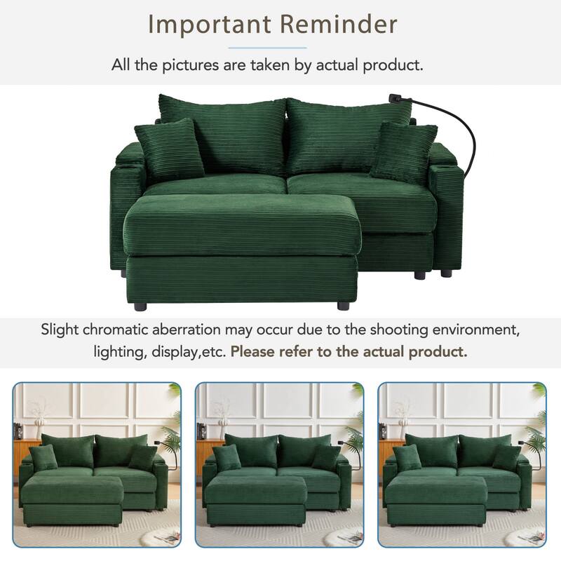 Modern Upholstered Sofa with A Movable Ottoman