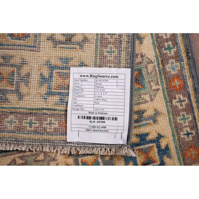 Grey Traditional Kazak Accent Rug Hand-Knotted Wool Carpet - 2'9" x 4'2"