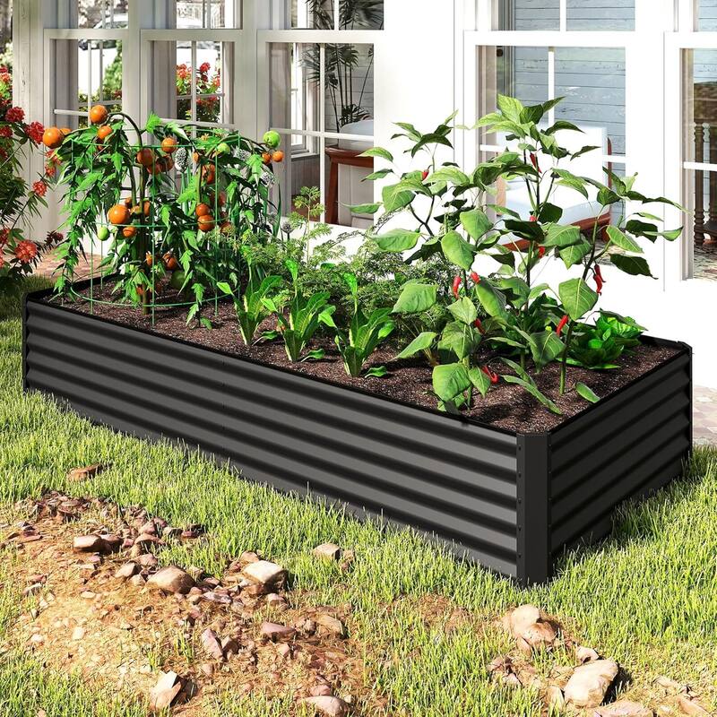 Heavy-Duty Outdoor Garden Planter Box for Vegetables with Safety Edge - Dark Gray-8x4x1.5 ft
