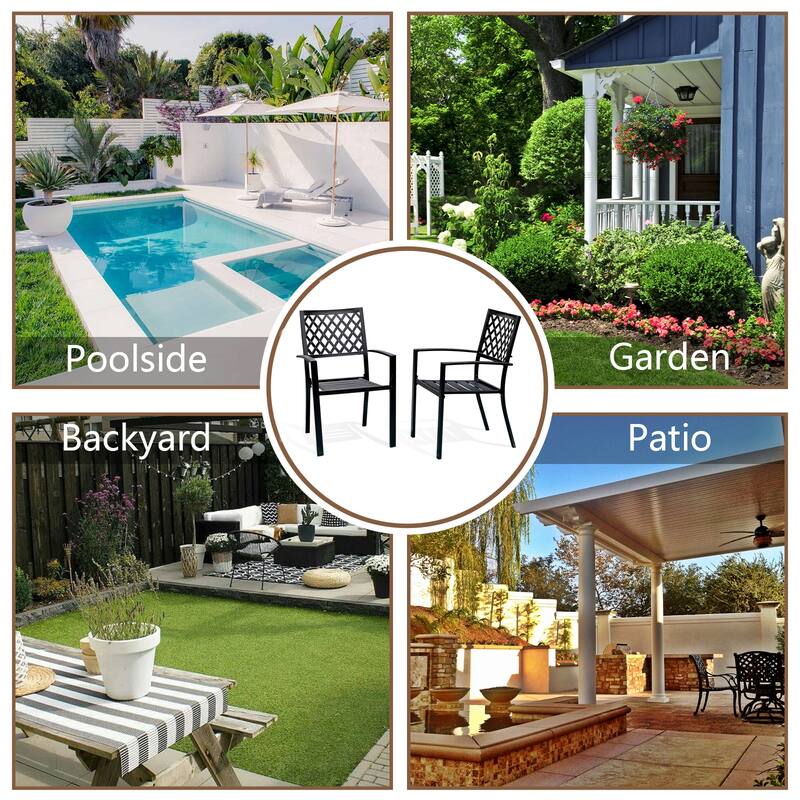 Set of 2 Outdoor Patio Dining Chairs with Armrest, Wrought Iron