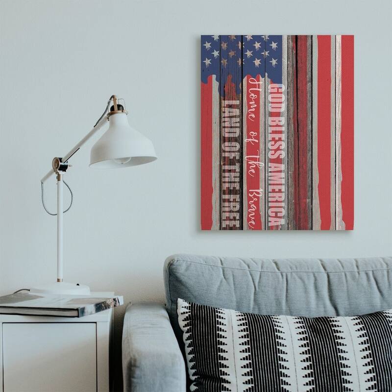 Stupell God Bless America Wood Grain Flag Red White Blue Americana Canvas Wall Art