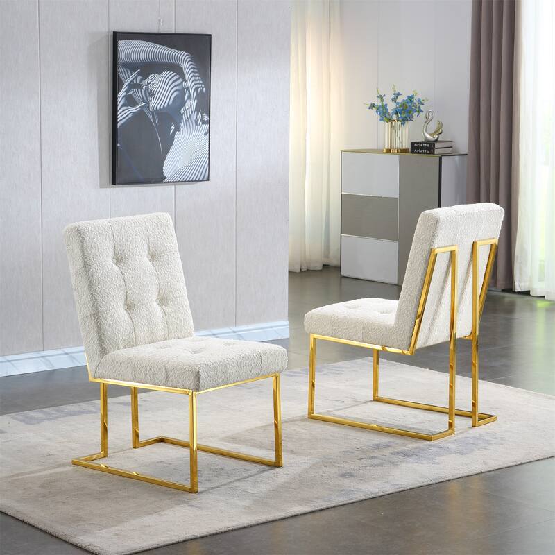 Velvet Dining Chair Tufted Design and Silver Finish Stainless Base
