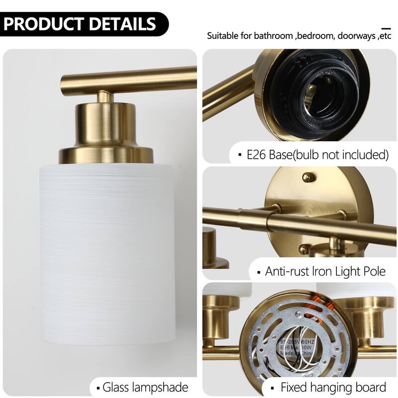 39" Modern 6-Light Vanity Wall Sconce, Golden Finish with Frosted Glass Shades for Bathroom or Hallway Lighting (No Bulbs)
