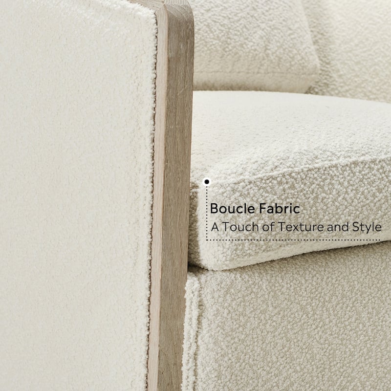 KINWELL 31"W Oak Frame Upholstered Swivel Barrel Armchair