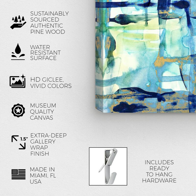 Wynwood Studio Canvas Abstract Golden Tidal Tempest Blue and Modern & Contemporary Wall Art Canvas Print