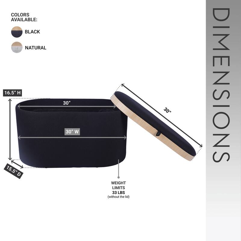 Storage Ottoman Comfortable choice, multiple functions, classic design, and cozy corners with Reversible Wooden Tray Top, - Black