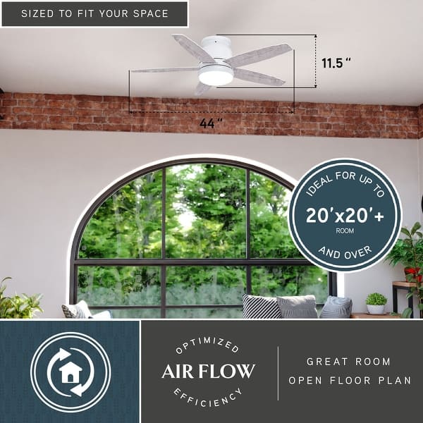 dimension image slide 0 of 2, Armon 44 in. Low Profile Flush Mount Ceiling Fan with Reversible Blades, Dimmable LED Light Kit and Remote, Frosted Glass Shade