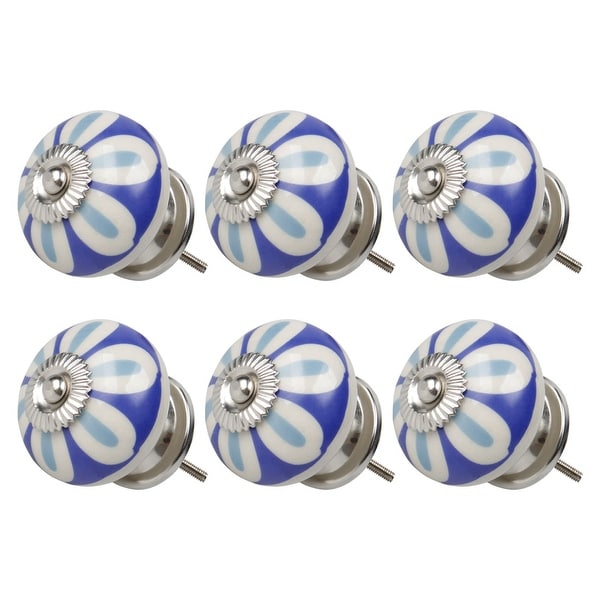 Ceramic Vintage Knob Drawers Round Pull Handle Cabinet Wardrobe Door 6pcs, #2 - Cyan - 6pcs