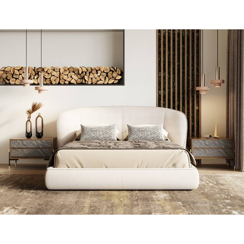 Modrest Lambert Modern Beige Fabric Upholstered Bed