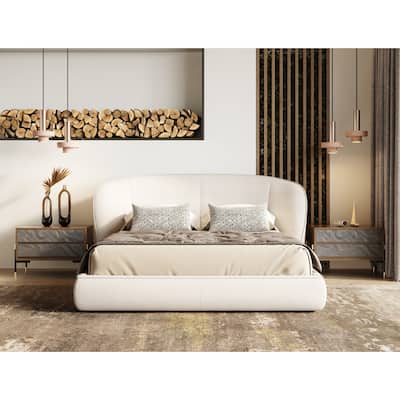 Modrest Lambert Modern Beige Fabric Upholstered Bed