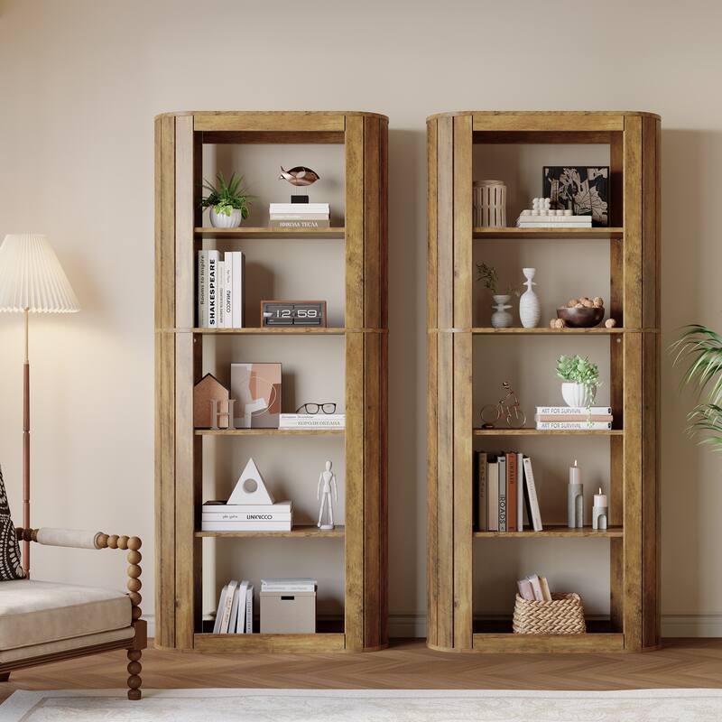 70.9" Tall Bookcase, 5-Tier Floor Standing Open Bookshelves Storage Cabinet, Brown - Large - 2