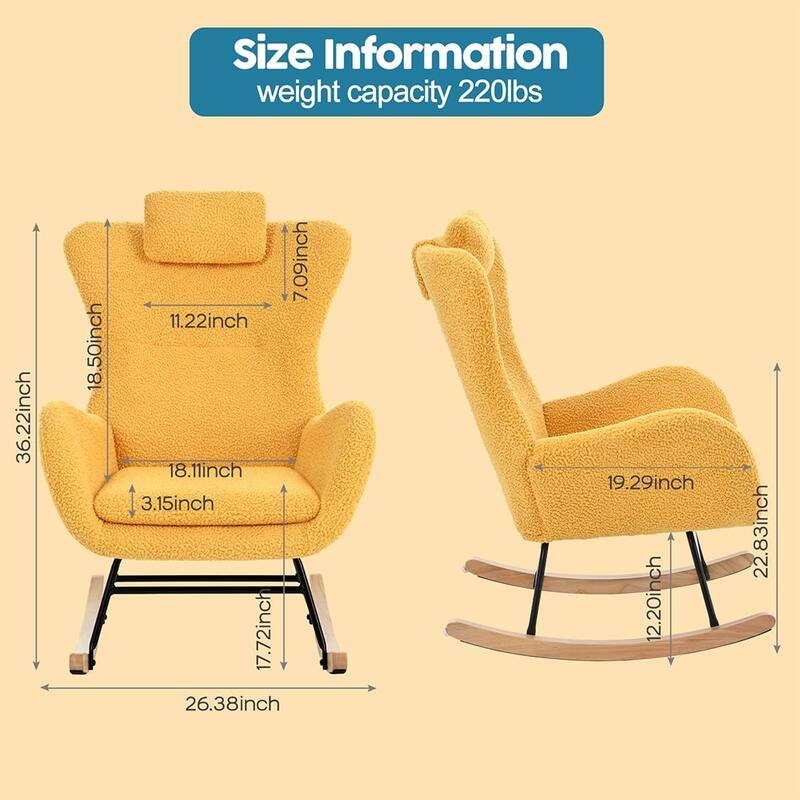 Teddy Upholstered Rocking Chair with Padded Seat, Backrest & Armrests - 26.38 "W* 34.25"D *36.22 "H