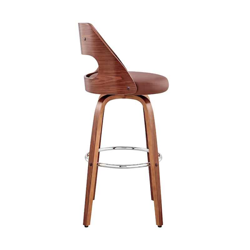 HomeRoots 37" Brown Faux Leather And Manufactured Wood Swivel Counter Height Bar Chair - 18 x 37 x 19