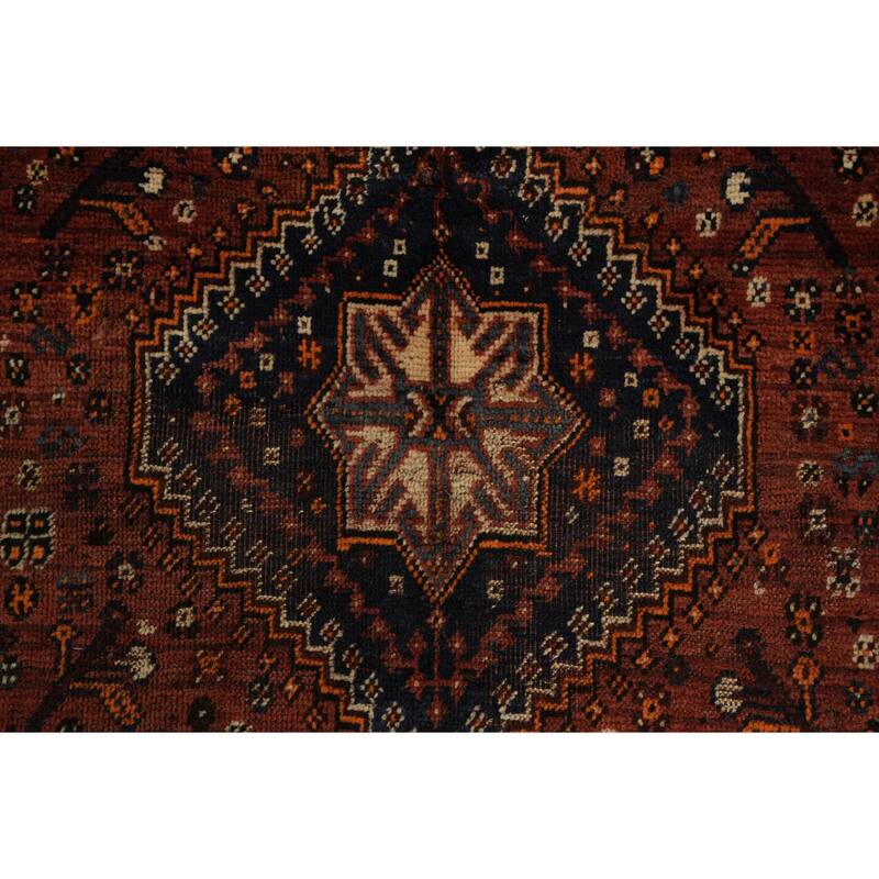 Hand Knotted Oriental 100% Wool Carpet Traditional Tribal Red Qashqai Area Rug - 6' 7'' X 4' 0''