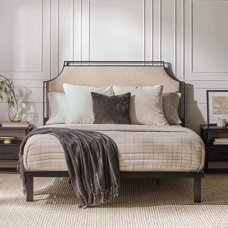 Classic Upholstered Queen Metal Bedframe with Removable Insert, Fire Resistant