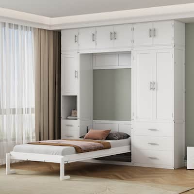 Twin Size Modern Murphy Bed with Drawers, Lockers, and Wardrobes