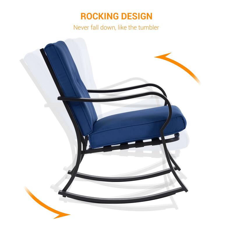 BONOSUKI 3 Pcs Outdoor Rocking Bistro Set Chat Set with Side Table