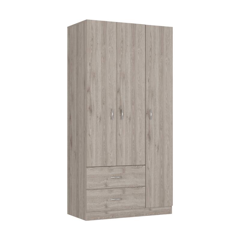 Austral 3 Door Armoire with Drawers, Shelves, and Hanging Rod - Brown