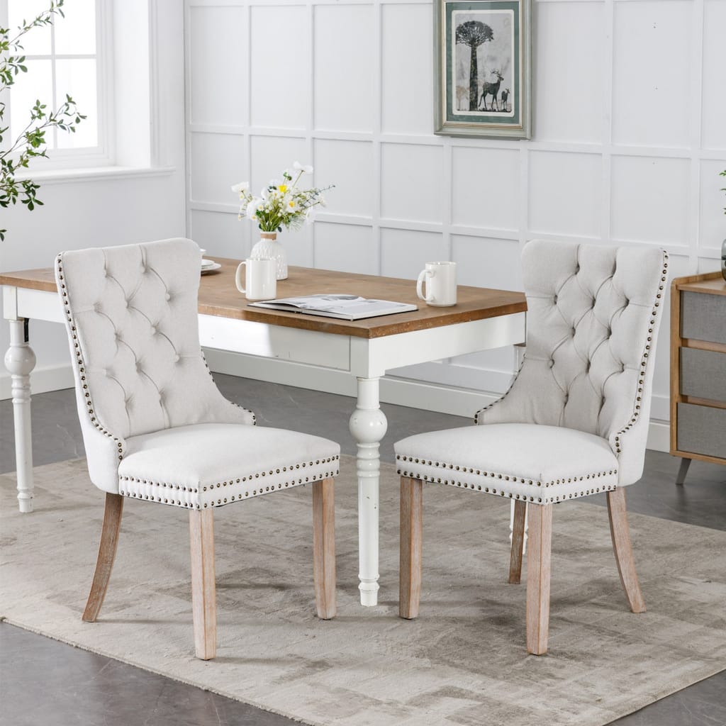 Mid-Century Nailhead Trim Dining Chairs 2-Piece Set