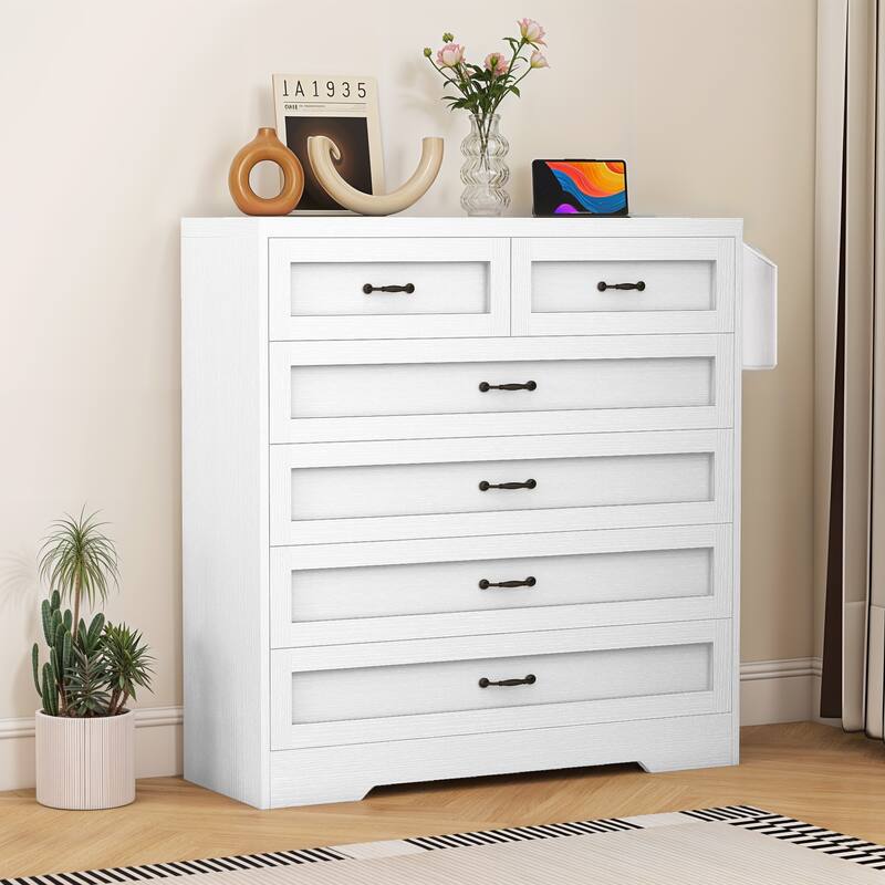 Vintage Double Dresser Chest of Drawers with Charging Station and Side Organizer Bag
