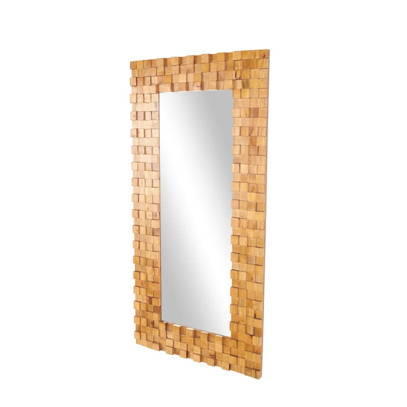 Mango Wood Geometric Handmade Dimensional Square Mosaic Room Floor Mirror with Grain Patterns - Brown - Roche River Decor
