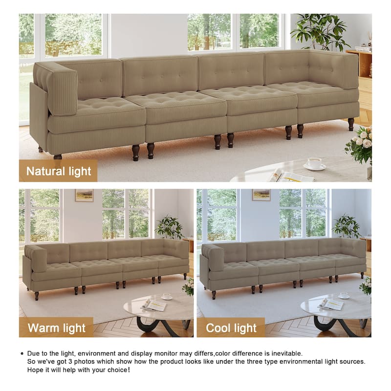 UIXE 4-Piece Corduroy Upholstered Modular Sectional Sofa for Living Room