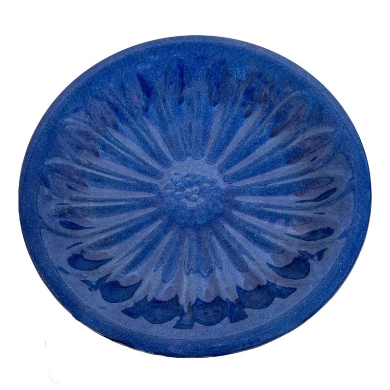 Sunnydaze Daisy Embossed Bowl Glazed Ceramic Bird Bath - Blue - 21.5" H