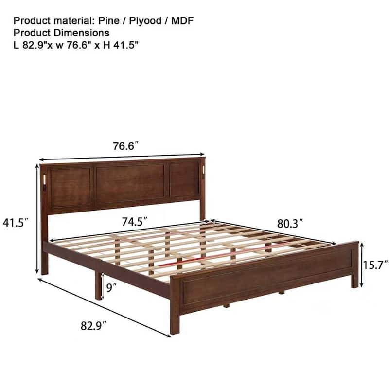 Javlergo Pine Wood Platform Bed with Tall Headboard USB Charging Station LED Lights No Box Spring Needed 9" Underbed Storage