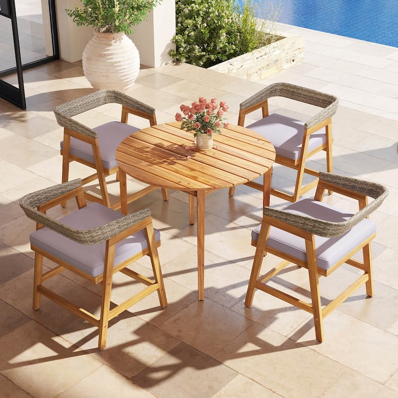 Costway 5 Piece Patio Dining Set Outdoor Solid Wood Furniture with - See Details - as pic shows