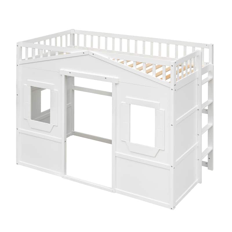Wood Twin Size Loft Bed with Attached Ladder, Featuring Elegant Design for Stylish Bedrooms