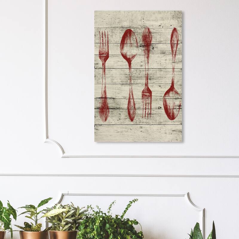 Wynwood Studio 'Silverware' Food and Cuisine Wall Art Canvas Print Cooking and Chef - Red, Brown - 24 x 36