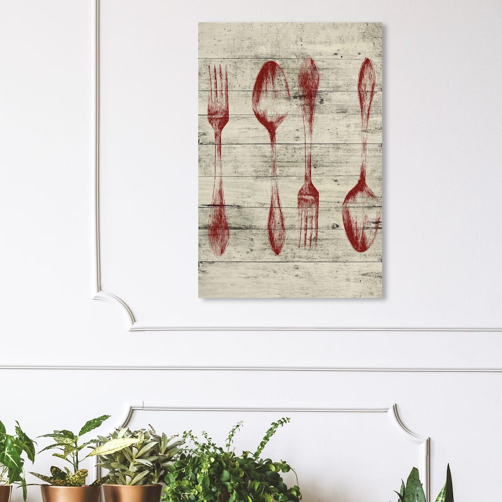 Wynwood Studio 'Silverware' Food and Cuisine Wall Art Canvas Print Cooking and Chef - Red, Brown