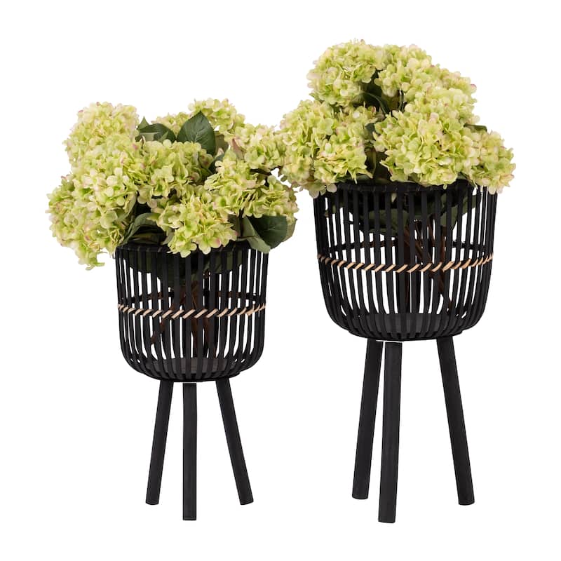 Sagebrook Home Wicker Modern Boho Bamboo Planter Set