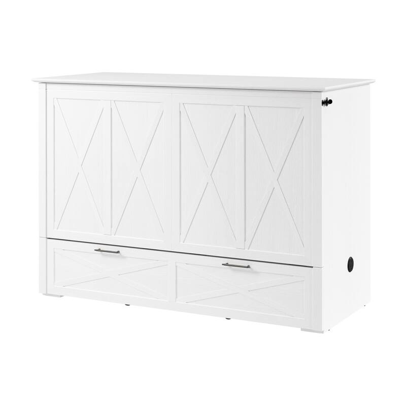 Bestar Key West 59W Full Murphy Cabinet Bed with Drawer and Mattress