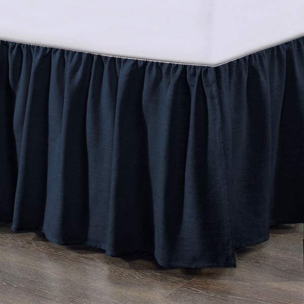slide 2 of 6, HiEnd Accents Lily Washed Linen Gathered Bed Skirt Queen - Navy